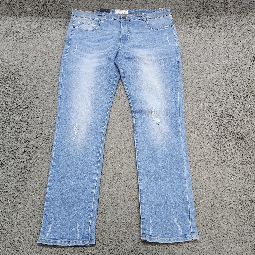 Spike Jeans Mens 38x31 Light Wash Blue Skinny Slim Fit Distressed Denim